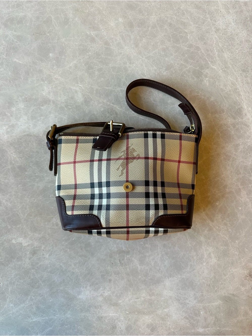 Burberry Beige Check Crossbody with Dark Brown Trim and Matching Wallet - Picture 2 of 9